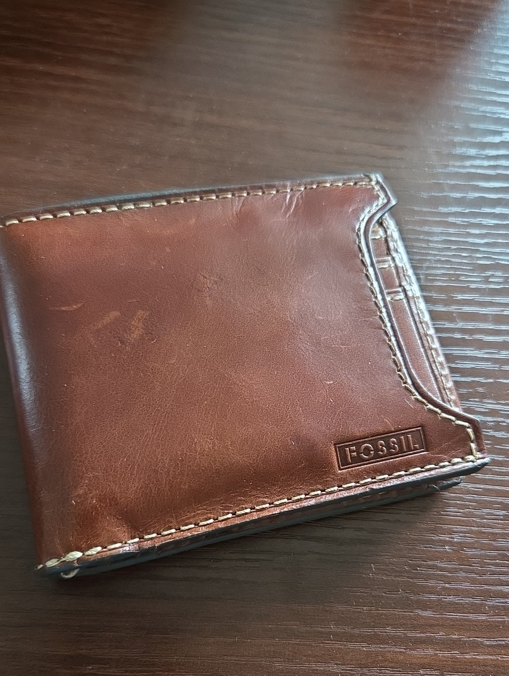 Fossil Men's Leather Card Wallet - Chestnut Brown